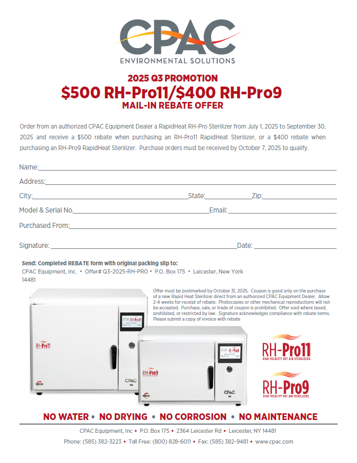 Rebate form for Q3 for RapidHeat RH-Pro Sterilizer