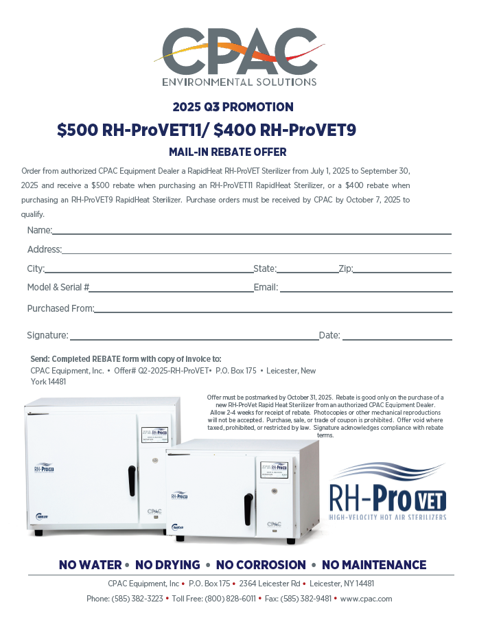 Rebate form for Q3 for RapidHeat RH-ProVET Sterilizer